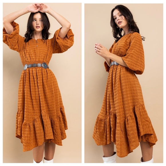 ShopEvelynne Dresses & Skirts - 43 Boho Textured Fabric Tiered Midi Dress